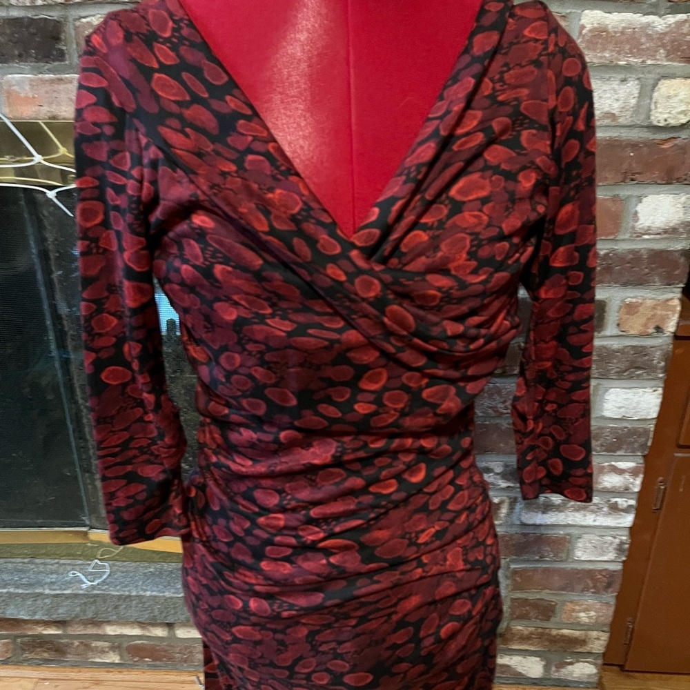 Diane Von Furstenberg 100% Silk Ruched Faux Wrap 3/4 Sleeve Bentley Dress 10